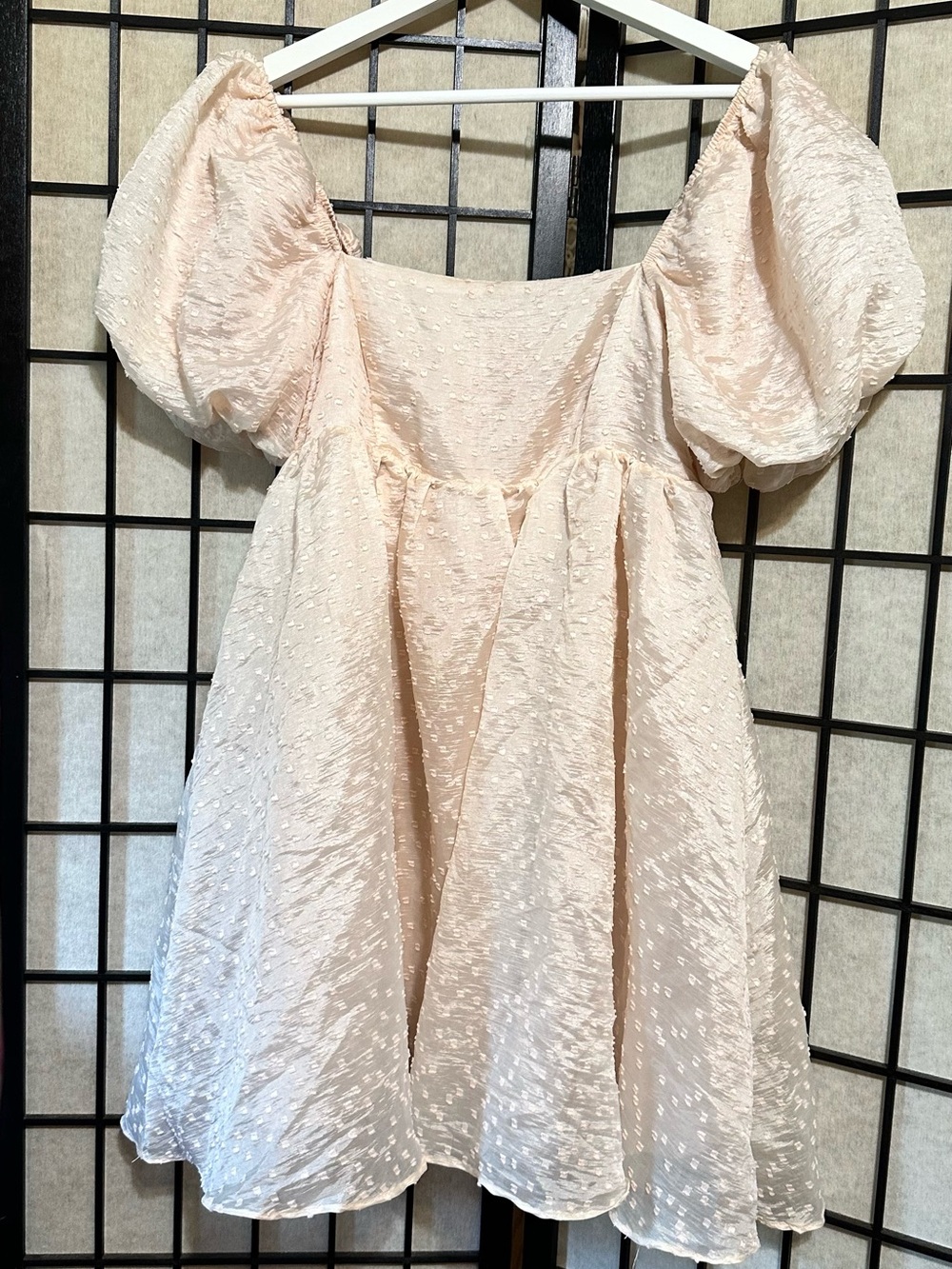 STORIA Blush Pink Puff Sleeve Textured Babydoll  Dress - Picture 2 of 10